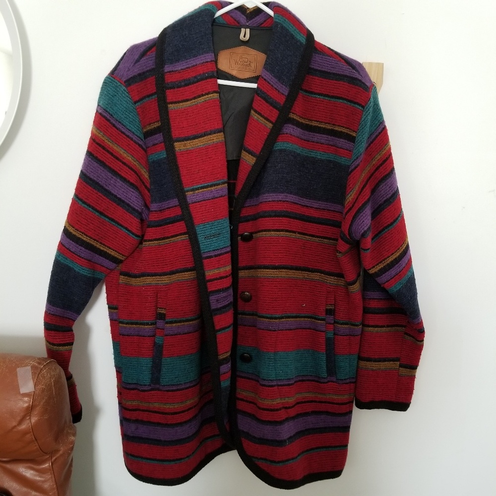 Vtg Woolrich Striped Wool Coat